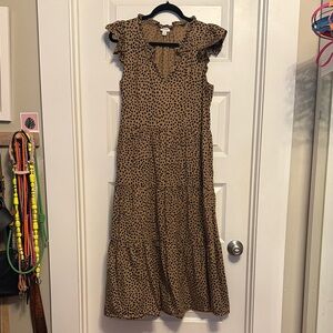 J. Crew Brown and Black spotted tiered Midi Dress